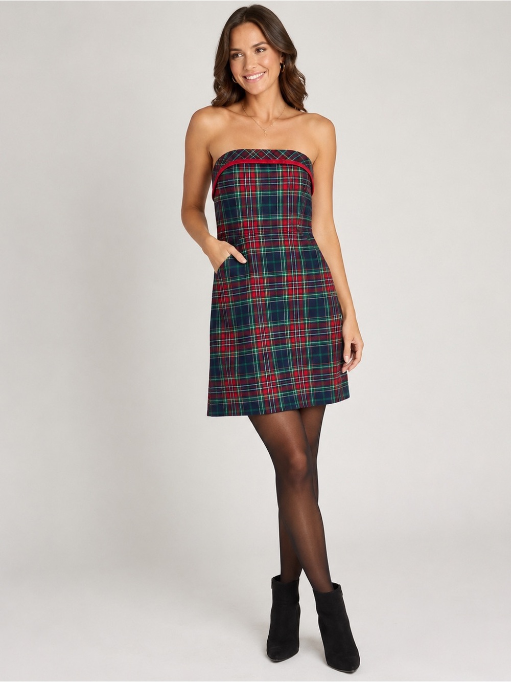 Vineyard Vines Tartan Plaid Strapless Wool Holiday Mini Dress Size 2